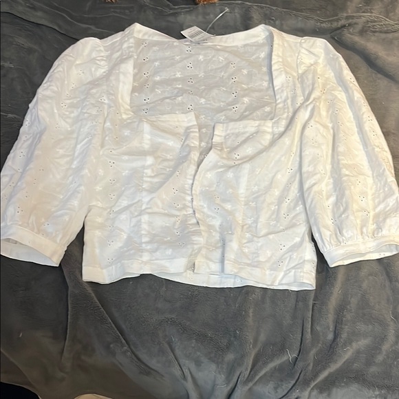 White Eyelet Button-Up Blouse - Picture 1 of 3